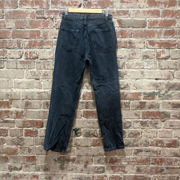 Reformation Cynthia High Rise Straight Jeans Destroyed Black Lagoon Size 26 - Picture 9 of 10